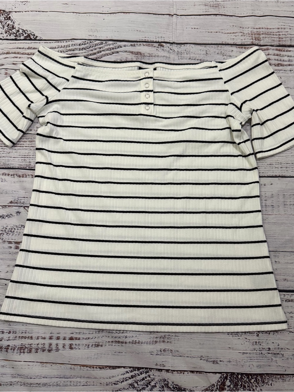 torrid White Off-Shoulder Ribbed Top with Black Stripes size 0